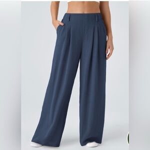 HALARA Wide-Leg Linen Navy Pants